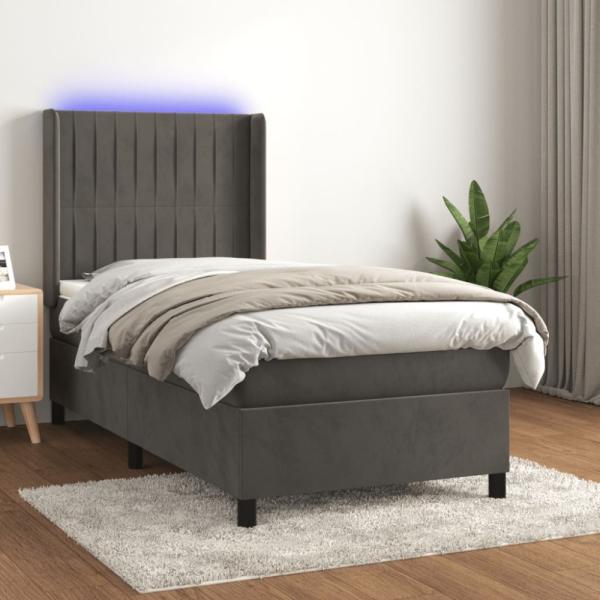 vidaXL Boxspringbett mit Matratze & LED Dunkelgrau 80x200 cm Samt, Härtegrad: H2 [3139650]