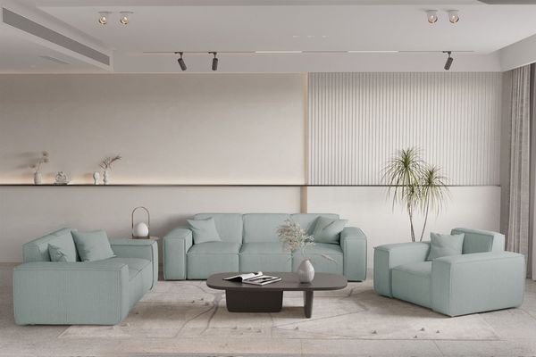 Sofaset Designersofa CELES PREMIUM 3-2-1 in Stoff Scala Saphirblau