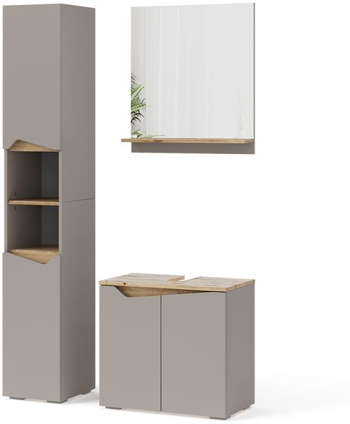Badmöbel-Set Marelle Greige 3 Teile, mit Hochschrank Vicco