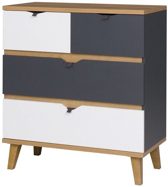 Lomadox Kommode MARIBOR-132, mit 4 Schubkästen in Eiche mit graphit, weiß B/H/T ca. 81/90/40 cm