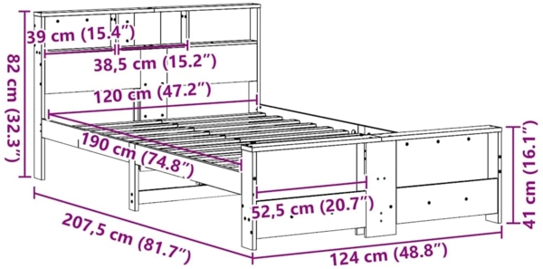 vidaXL Bettrahmen mit Kopfteil Braun 120 x 190 cm Holzwerkstoff 877245 Bild 9