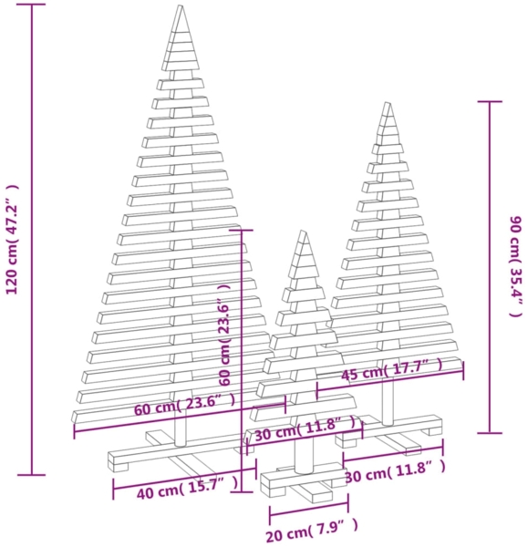 vidaXL Weihnachtsbäume für Dekorationen 3 Stk. Massivholz Kiefer 3200672 Bild 9