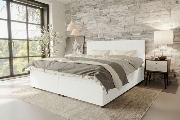 99rooms Kira Boxspringbett Strukturstoff NEVE Creme 140x200 cm