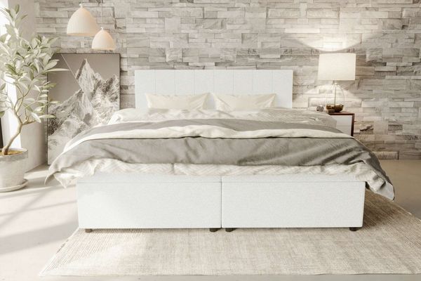 99rooms Kira Boxspringbett Strukturstoff NEVE Creme 140x200 cm