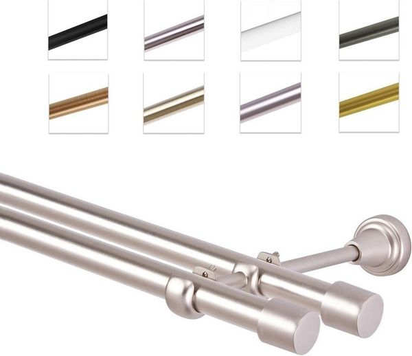 MDEKOR Gardinenstange Vorhangstange 19mm, 2-läufig, kürzbar, 2-läufig Wandmontage, 120 cm Chrom Matt