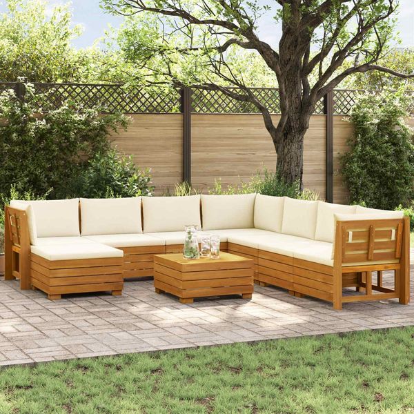 vidaXL Outdoor-Sofagarnitur mit Kissen 9 Stück Braun Massivholz Akazie 3403090