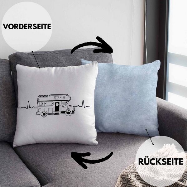 Trendation Dekokissen Trendation - Camping Geschenk Opa Oma Camper Herzschlag Kissen mit Fül