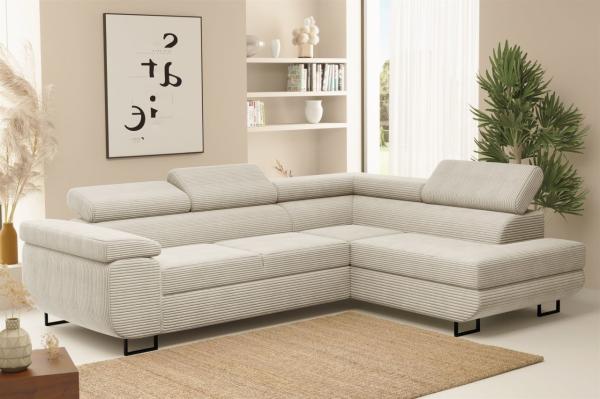 Ecksofa Sofa mit Schlaffunktion METZ Stoff Poso Beige Ottomane Rechts