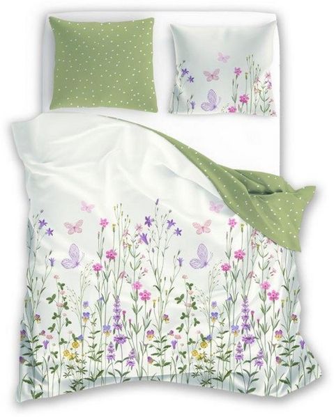 texpot Bettwäsche Wendebettwäsche Blumen Schmetterling Baumwolle, 3 teilig