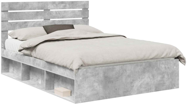 vidaXL Bettrahmen mit Kopfteil Beton 140 x 190 cm Massives Kiefernholz 3411418