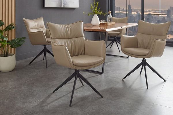 riess-ambiente Drehstuhl VOGUE taupe/schwarz - Kunstleder, Metall, 360° drehbar, mit Armlehne (Einzelartikel, 1 St), moderner Polsterstuhl - ideal für Ess-, Arbeits-, Wohnzimmer & Büro