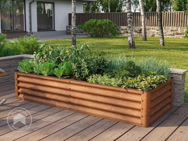 GFP Primeyard LUCA Cortenstahl-Hochbeet 158x75x35 cm - stabiles Gartenbeet mit natürlicher Rostoptik & sicherem Kantenschutz, ganzjährig einsetzbar