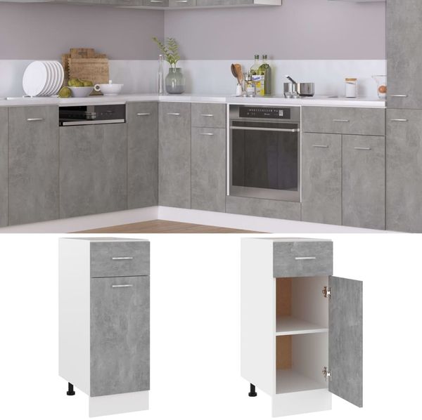 Küchenschrank, Schubunterschrank Lyon Betongrau 30x46x81,5 cm Holzwerkstoff j401p