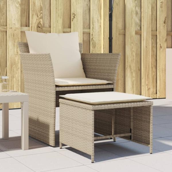 vidaXL Gartenstuhl mit Fußhocker Beige Poly Rattan 368620