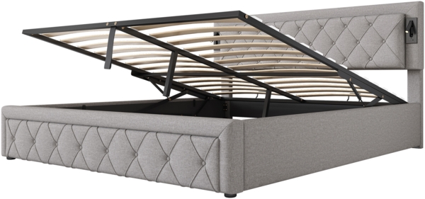 Merax Polsterbett Hydraulisches Doppelbett 180x200cm mit Downlight & USB-Schnittstelle, Leinen, Grau Bild 8