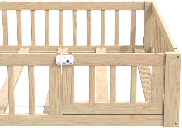 Hausbett 140×190 cm mit Sicherheitsgitter und Schornstein-Design Natur ohne Matratze Bild 8
