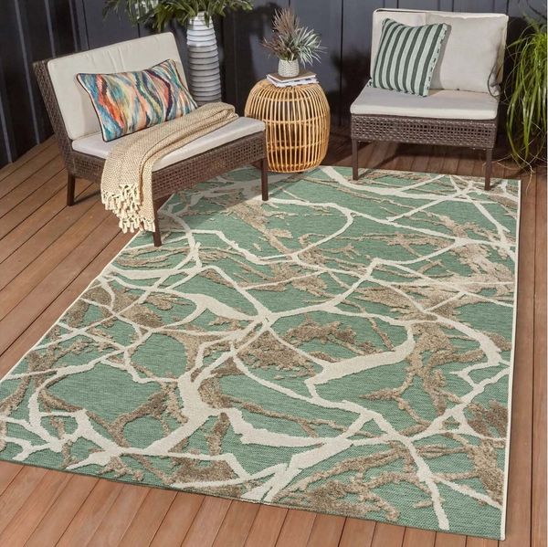 TaraCarpet Teppich TaraCarpet In und Outdoor Teppich Fantasy Marmor, rechteckig, Höhe: 5 mm, Mamor grün Wohnzimmer Balkon Terasse Esszimmer 160X230