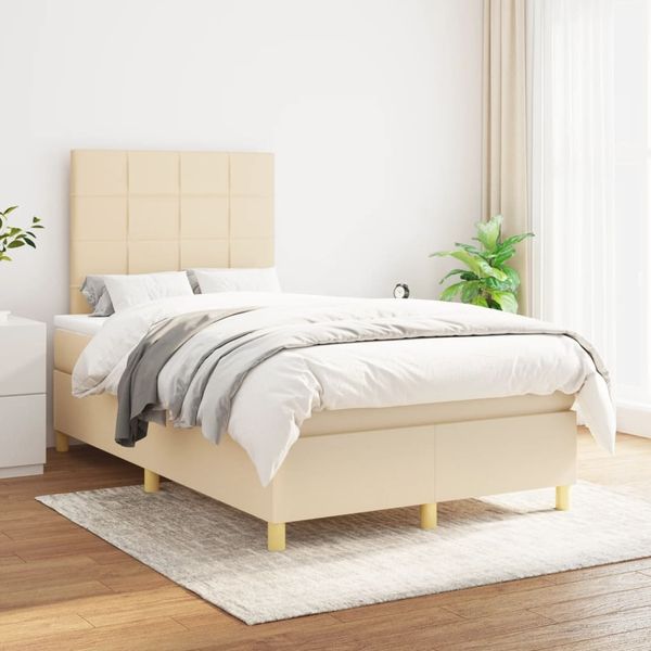 vidaXL Boxspringbett mit Matratze Creme 120x200 cm Stoff, Härtegrad: H2 [3142326]