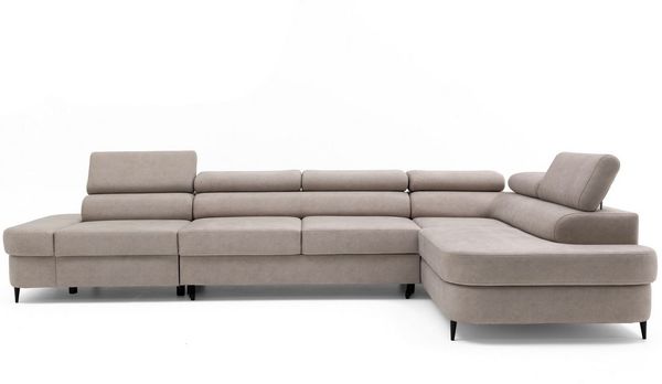 Muffo Ecksofa Priam Maxi, Inklusive Montage, Schlaffuntkion und Bettkasten, Verstellbare Kopfstützen, angenehmer und fühlbarer Stoff