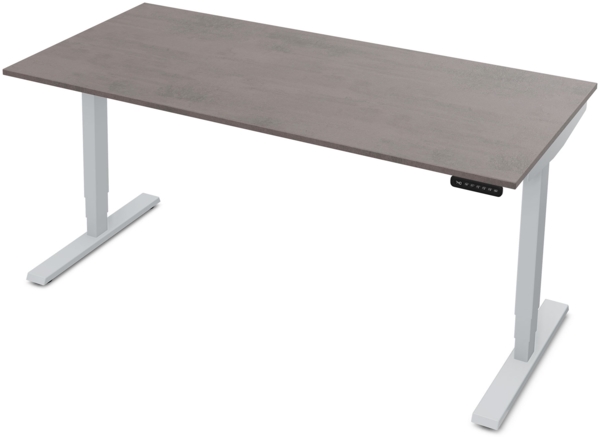 ASSMANN Elektrisch höhenverstellbarer Schreibtisch Y-Line 160x80cm Sichtbeton Anthrazit Weißaluminium Metall Holz Melaminoberfläche