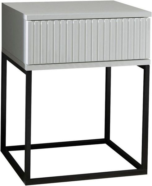 MARLE Nachttisch in Weiß - Moderner Nachtschrank mit Schublade und schwarzem Metallgestell - 40 x 52 x 38,5 cm (B/H/T)