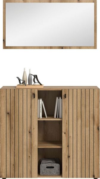 Home affaire Garderoben-Set TATIO, 2-tlg. Garderobenkombination,Breite: 106 cm, Rillenfräsung, (Set, 2-St, Set, best. aus: 1 Spiegel, 1 Schuhkommode), Garderobenkombination, Kombi, Flur-Möbel, Spiegel, Kommode