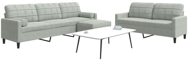 vidaXL 3-tlg. Sofagarnitur mit Kissen und Nackenrollen Hellgrau Samt 3278501