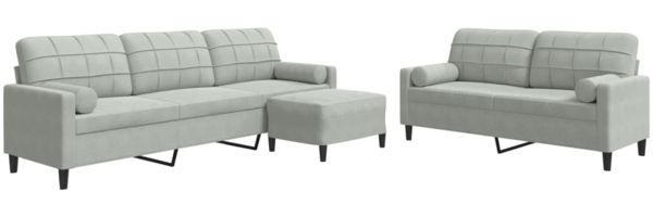 vidaXL 3-tlg. Sofagarnitur mit Kissen und Nackenrollen Hellgrau Samt 3278501