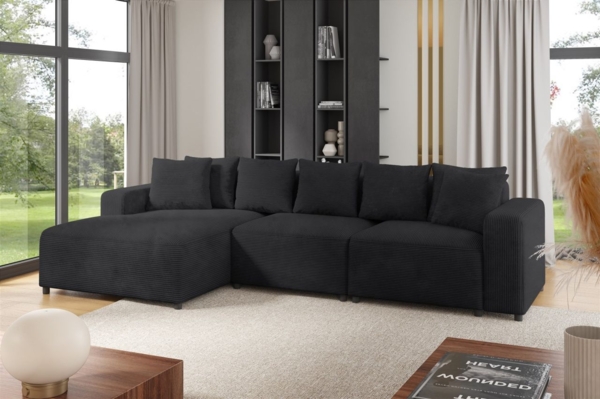 Ecksofa Designersofa Sofa MEGAN in Stoff Poso Anthrazit Ottomane Links