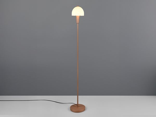 Kleine Stehlampe GLENN Coffee mit Metallfuß und Lampenschirm Glas, Höhe 120cm
