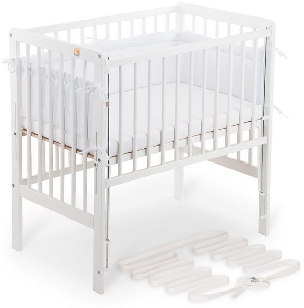 FabiMax Beistellbett Beistellbett Flex 90x55, TÜV geprüft, aus Buchenholz weiß lackiert, stufenlos höhenverstellbar, passend für Boxspringbetten, 2 in 1 Bild 2