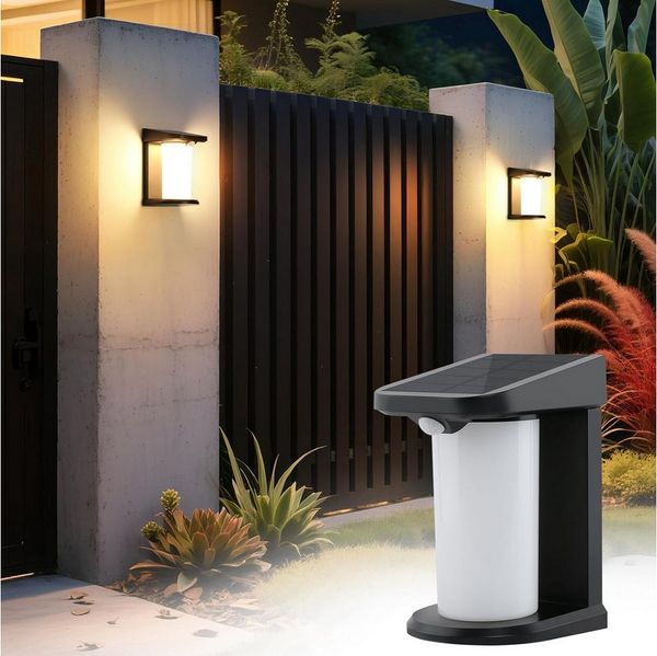 ZMH Außen-Wandleuchte 1/2ER Wandleuchte Solar für Außen mit Bewegungsmelder Garten, LED fest integriert, 3000K Warmweiß, 3000K Warmweiß Solarlampen 2 Modi LED Aussenlampe