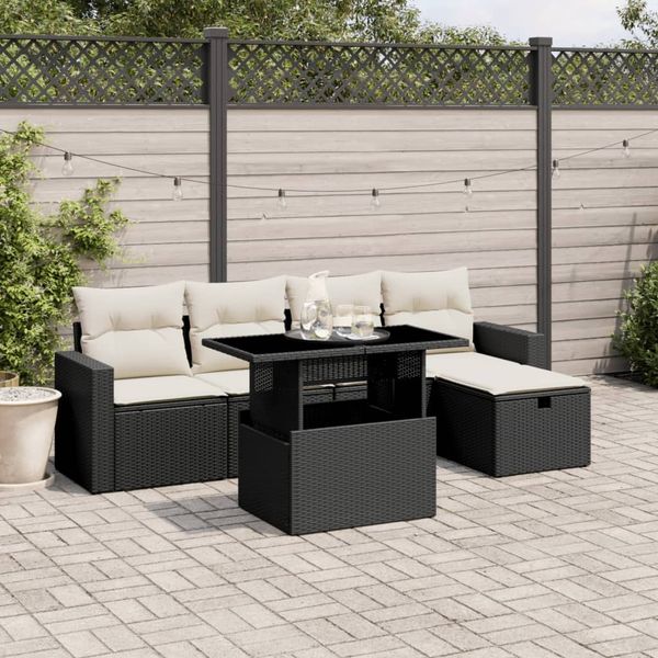 vidaXL 6-tlg. Garten-Sofagarnitur mit Kissen Schwarz Poly Rattan 3274806