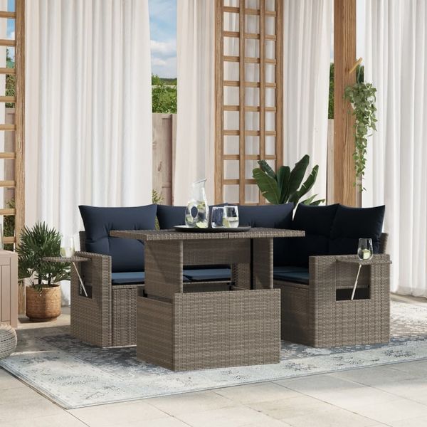 vidaXL 5-teiliges Gartensofa-Set mit Kissen, grau, Polyrattan 3267881