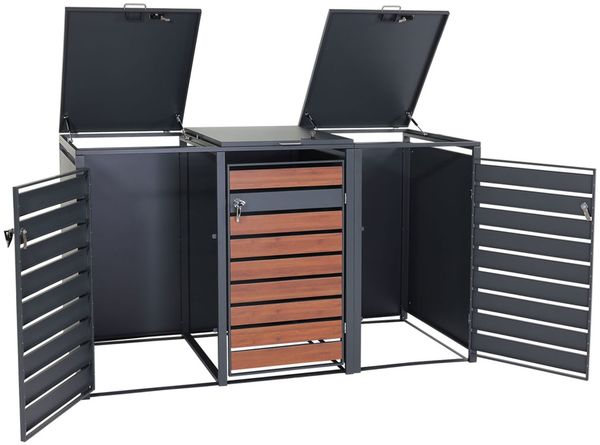 XL 3er/6er-Mülltonnenverkleidung HWC-J81, Mülltonnenbox, Metall 95kg anthrazit ~ Kirsche-Holzoptik dunkelbraun Bild 6