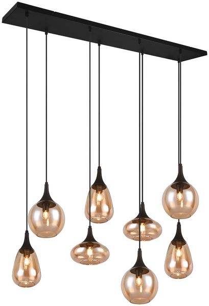 LED Pendelleuchte 8-flammig groß mit Glas amberfarbig, Breite 121cm Bild 2