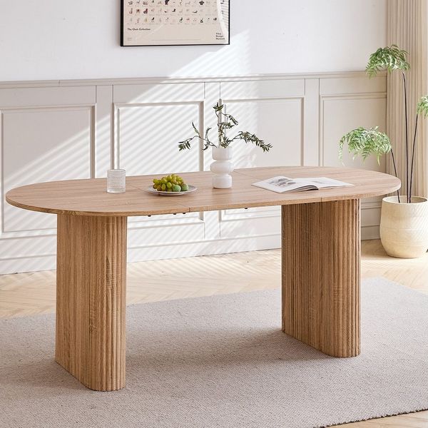 GrandCA HOME Esstisch Ovaler Esstisch im modernen Stil mit Holzmaserungs-Finish (1-St), aus MDF, 180x90 cm, hellbraun