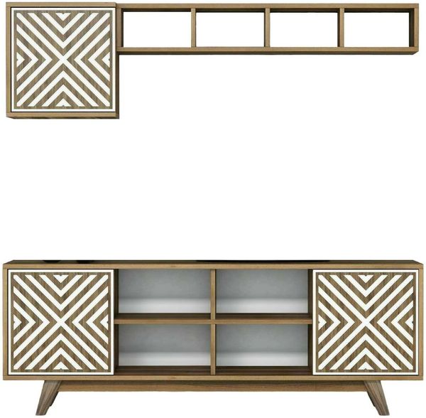 Dmora Fernsehschrank Drusilla, Ständer für Wohnzimmerfernseher, Niedriges Wohnzimmer-Sideboard, TV-Ständerbasis, 160x35h56 cm, Walnuss und Weiß