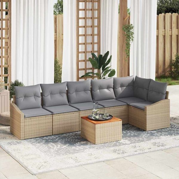 vidaXL Gartensofa-set mit Kissen 7 pcs Beige Poly-Rattan 3347840