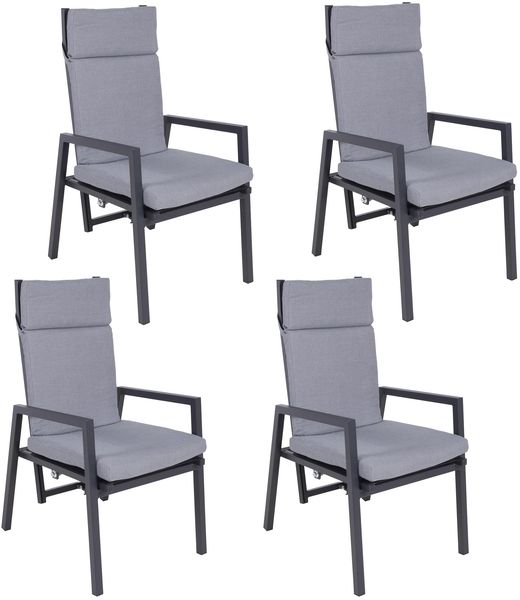 Gartenstuhl 4er Set JULE - Kunststoff, mit Kissen, Schwarz | Gartenstühle Wetterfest Essstühle Outdoor Terrasse