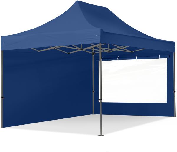 3x4,5m Faltpavillon, PREMIUM Stahl 40mm, Seitenteile mit Panoramafenstern, blau