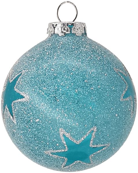 Weihnachtskugel Sterne Sand türkis Ø8cm, halbtransparent - Schatzhauser Weihnachtschmuck