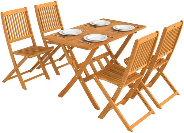 Gartenmöbel Set Akazienholz Sitzgruppe 5-teilig Klappbar Tisch mit 4 Klappstühlen Lamellendesign
