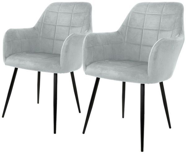 ML-DESIGN Stuhl Esszimmerstuhl ergonomisch & gepolstert Esstischstuhl mit Rückenlehnen (2 St), Wohnzimmerstuhl Grau Samtbezug Metallbeine Küchenstuhl Polsterstuhl
