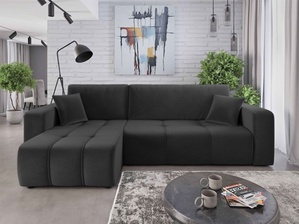 Ecksofa mit Schlaffunktion Sofa DAGNY in Stoff Kronos Dunkelgrau Ottomane Links
