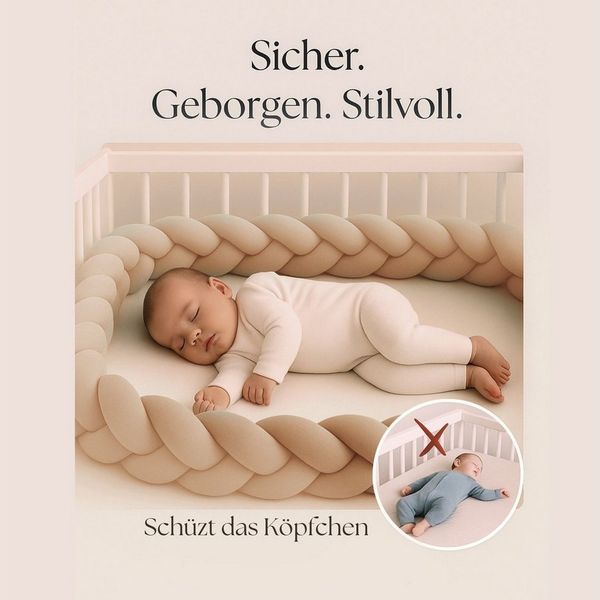Nordic Coast Company Nestchenschlange Bettschlange geflochten, Baby Bettnestchen Bettumrandung Babynest, Bettzopf waschbar atmungsaktiv