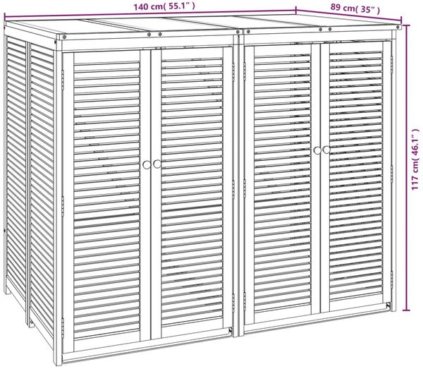vidaXL Mülltonnenbox für 2 Tonnen 140x89x117 cm Massivholz Akazie 3155239 Bild 9