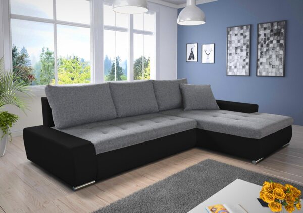 Ecksofa mit Schlaffunktion Faris - Couch mit Bettkasten, Big Sofa, Sofagarnitur, Couchgarniitur, Polsterecke (Schwarz + Grau (Madryt 1100 + Inari 91), Ecksofa Rechts) Bild 5