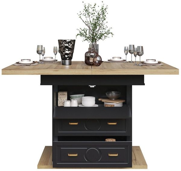 REDOM Esstisch Flexibler Kompakter Küchentisch (Ausziehbarer Esstisch mit Stauraum, Holzmaserung, für Esszimmer, Küche und Balkon, perfekt für 6 Personen, pflegeleicht und stabil, 1-St, 110-140×80 cm)