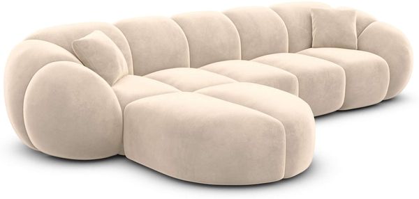 Samtstoff Ecksofa Valderosa L Form - Samtstoff - creme - Links